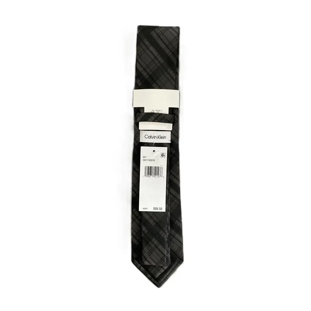 Calvin Klein Necktie Silk Blend Classic Width and Length Black & Gray Stripe NEW